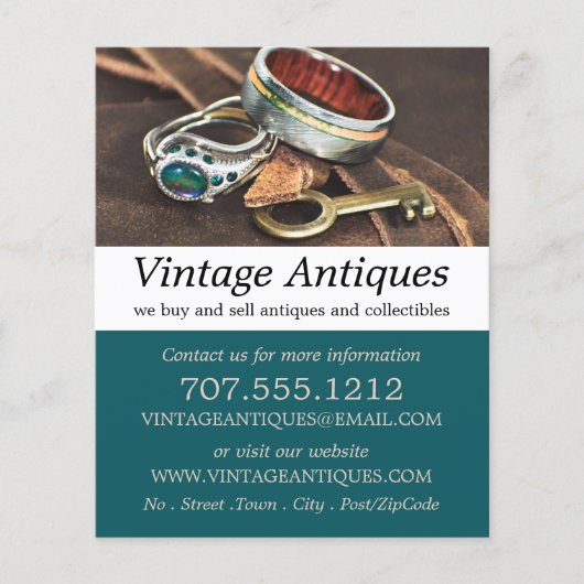  juwelen en sleutel, Antiek dealer, winkel Flyer (Voorkant)