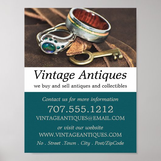  juwelen en sleutel, Antiek dealer, winkel Poster (Voorkant)