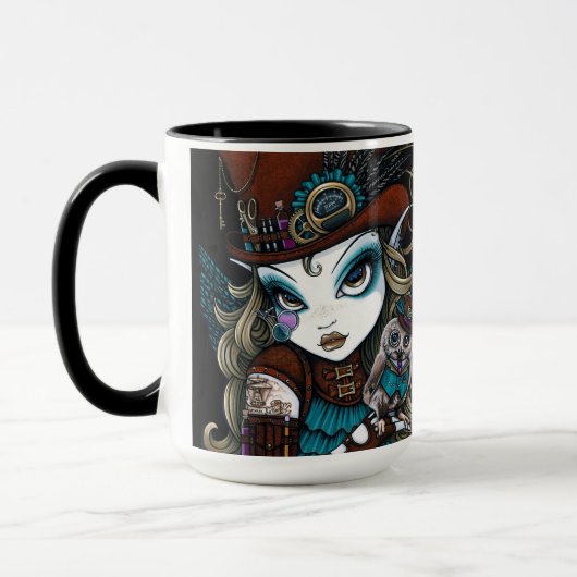 Juwelen en Vern Steampunk Angel met Owl Familiar Mok (Links)