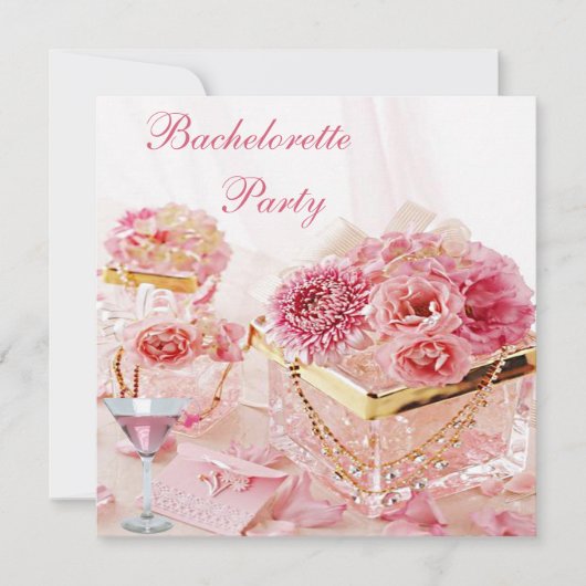 Juwelen, Roze Martini & Flowers Bachelorette Party Kaart (Voorkant)