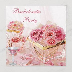 Juwelen, Roze Martini & Flowers Bachelorette Party Kaart