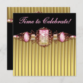 Juwelen Roze Zwart Goud Verjaardagsfeest Kaart (Voorkant / Achterkant)