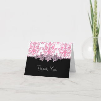 Juwelen Roze Zwarte Damast Bedankkaartjes Bedankkaart