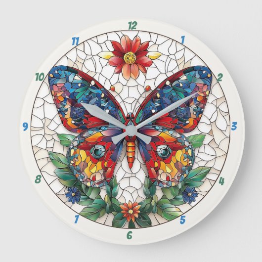 Juwelen Tuin Glas in lood Vlinder Bloemen Grote Klok (Voorkant)