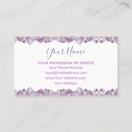 juwelen van edele amethysten visitekaartje (Achterkant)