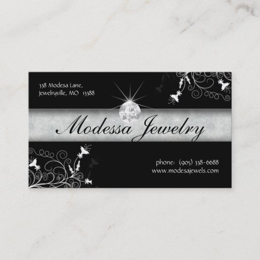 Juwelen Visitekaartjes Birthstone Floral Black Wh (Voorkant)