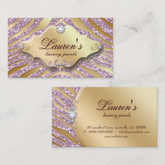 Juwelen Zebra Visitekaartje Sparkle roze Gold (Voorkant / Achterkant)