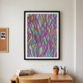 Juwelenkleurige psychedelische golvende abstracte poster