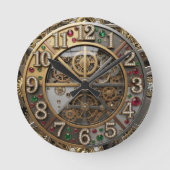 juwelenklok, Steampunk, goud, edelstenen Ronde Klok (Voorkant)