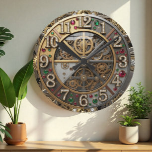 juwelenklok, Steampunk, goud, edelstenen Ronde Klok