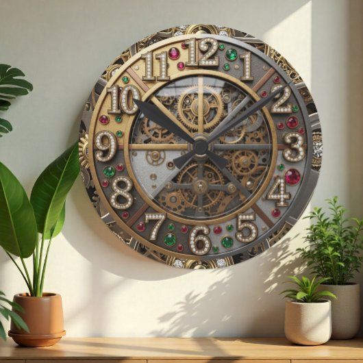 juwelenklok, Steampunk, goud, edelstenen Ronde Klok