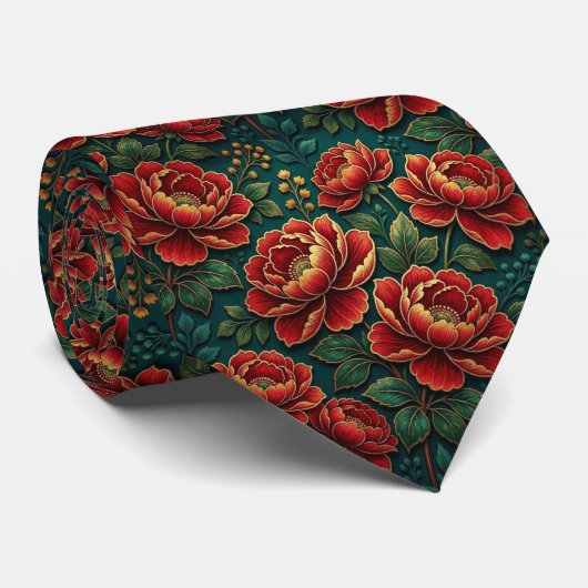 Juwelentone Bloemen met Gouden Accenten Stropdas (Opgerold)
