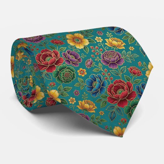 Juwelentoon Bloemen met Gouden Accenten Stropdas (Opgerold)