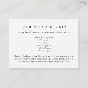 Juwelier Letter Authenticity, Certificate Sjabloon Visitekaartje