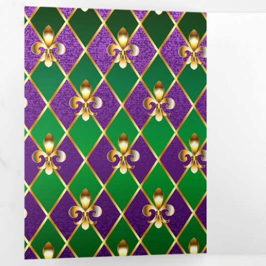 Juwelry Background Mardi Gras Drieluik Uitnodiging (Binnenzijde eerst)