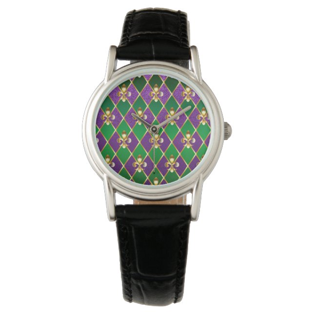 Juwelry Background Mardi Gras Horloge (Voorkant)