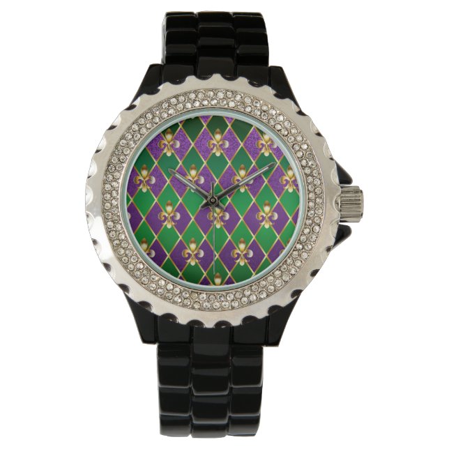 Juwelry Background Mardi Gras Horloge (Voorkant)
