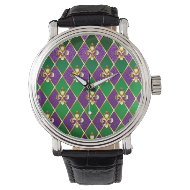 Juwelry Background Mardi Gras Horloge (Voorkant)