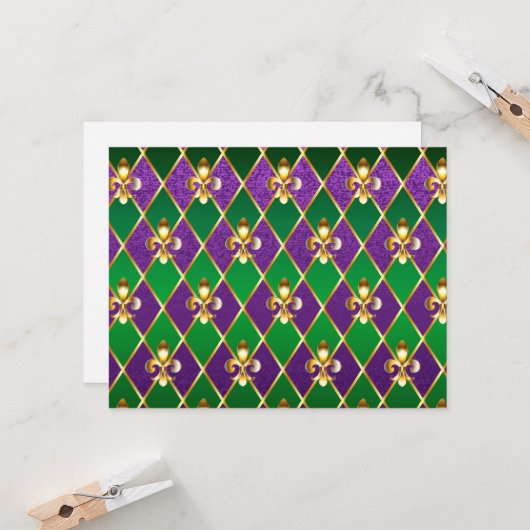 Juwelry Background Mardi Gras Kaart (Voorkant / Achterkant in situ)