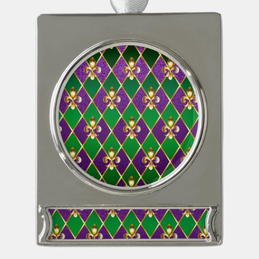 Juwelry Background Mardi Gras Verzilverd Banner Ornament (Voorkant)
