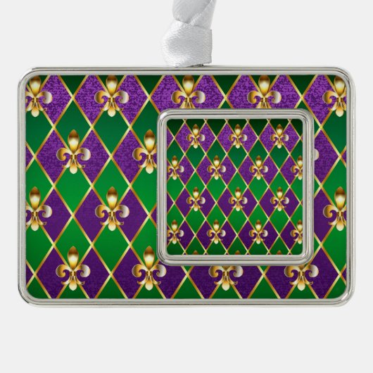 Juwelry Background Mardi Gras Verzilverd Omlijst Ornament (Voorkant)
