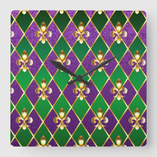 Juwelry Background Mardi Gras Vierkante Klok (Voorkant)