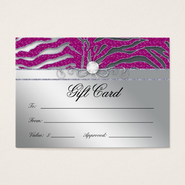 Juwelry Gift Kaart Luxury Zebra Pink Silver Sparkl (Voorkant)