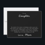 Juwelry Kaart naar Daughter<br><div class="desc">U kunt uw eigen ketting aan deze juwelierskaart bevestigen. De tekst is editable zodat kunt u de woorden aanpassen om een echt, hartgrondig bericht te maken. Elk artikel wordt op bestelling gemaakt, wat onze wenskaarten een unieke betekenis geeft die zinvol en speciaal is voor dochters die cadeaus van hun moeder...</div>