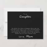 Juwelry Kaart naar Daughter<br><div class="desc">U kunt uw eigen ketting aan deze juwelierskaart bevestigen. De tekst is editable zodat kunt u de woorden aanpassen om een echt, hartgrondig bericht te maken. Elk artikel wordt op bestelling gemaakt, wat onze wenskaarten een unieke betekenis geeft die zinvol en speciaal is voor dochters die cadeaus van hun moeder...</div>