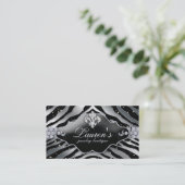 Juwelry Zebra Fleur de lis Sparkle Black Silver Visitekaartje (Staand voorkant)