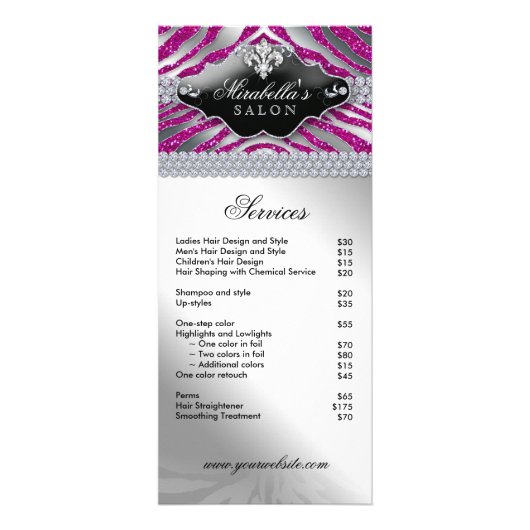 Juwelry Zebra Fleur de lis Sparkle Hot Pink Menu (Voorkant)