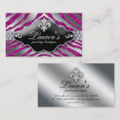Juwelry Zebra Fleur de lis Sparkle Hot Pink Visitekaartje (Voorkant / Achterkant)