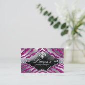 Juwelry Zebra Fleur de lis Sparkle Hot Pink Visitekaartje (Staand voorkant)