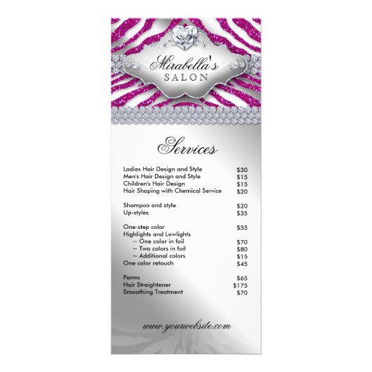 Juwelry Zebra Heart Sparkle Hot Pink Menu (Voorkant)