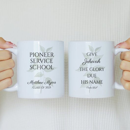 JW 2025 Pioneer Schooljaar Tekst met Eucalyptus Koffiemok