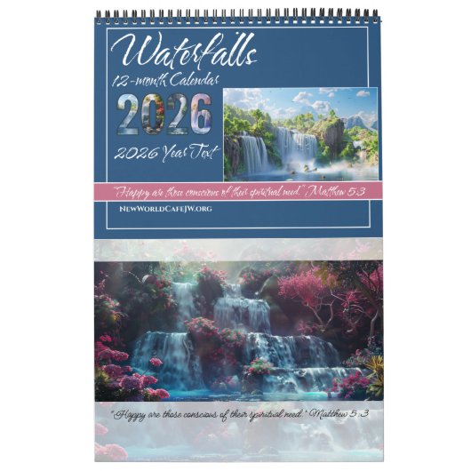 JW 2026 Calendar -Calming Waterfalls -Matthew 5:3 Kalender (Hoes)