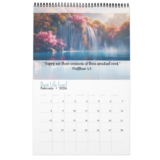 JW 2026 Calendar -Calming Waterfalls -Matthew 5:3 Kalender (Feb 2026)