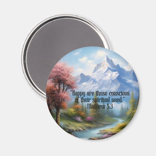 JW 2026 Jaar Tekst Mattheüs 5:3 Bergscène Magneet (Voorkant / Achterkant)