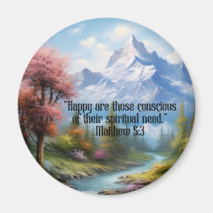 JW 2026 Jaar Tekst Mattheüs 5:3 Bergscène Magneet