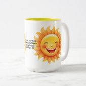 JW 2026 Jaar Tekst Mattheüs 5:3 Glimlachende Zon Tweekleurige Koffiemok (Voorkant rechts)