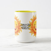 JW 2026 Jaar Tekst Mattheüs 5:3 Glimlachende Zon Tweekleurige Koffiemok (Center)