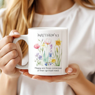 JW 2026 Jaartekst met waterverf bloemen Koffiemok