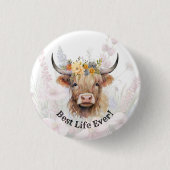 JW Beste Leven Ooit! Highland Koe Button Pin (Voorkant)