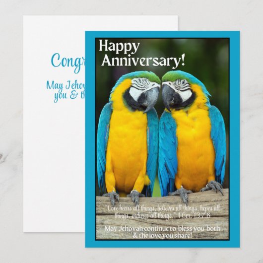 JW Jubileum Kaart - Liefdevolle papegaaien (Voorkant / Achterkant)