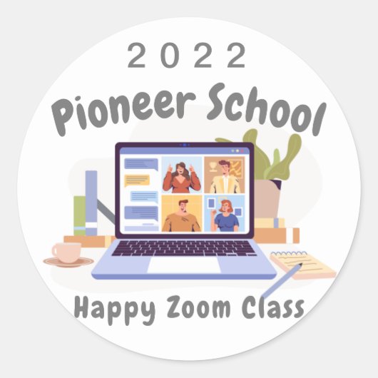 JW Ministry Supply 2022 Pioneer School Zoom Class Ronde Sticker (Voorkant)
