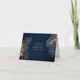JW Sympathy Card Blauw & Goud Bloemen Bedankkaart