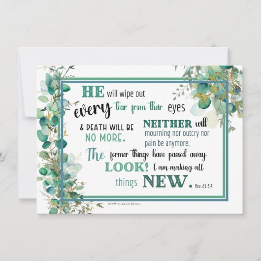JW Sympathy Card - Revelation 21:3,4 Bedankkaart (Voorkant)