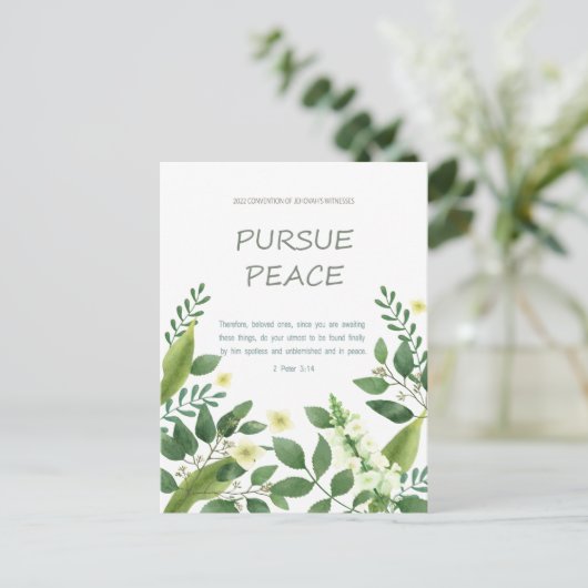 JW-verdrag 2022 - groen Briefkaart van witte bloem (Staand voorkant)