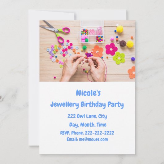 Jwelry Craft Birthday - uitnodiging (Achterkant)