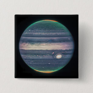 JWST-Afbeelding van Planet Jupiter in Infrarood Bu Vierkante Button 5,1 Cm